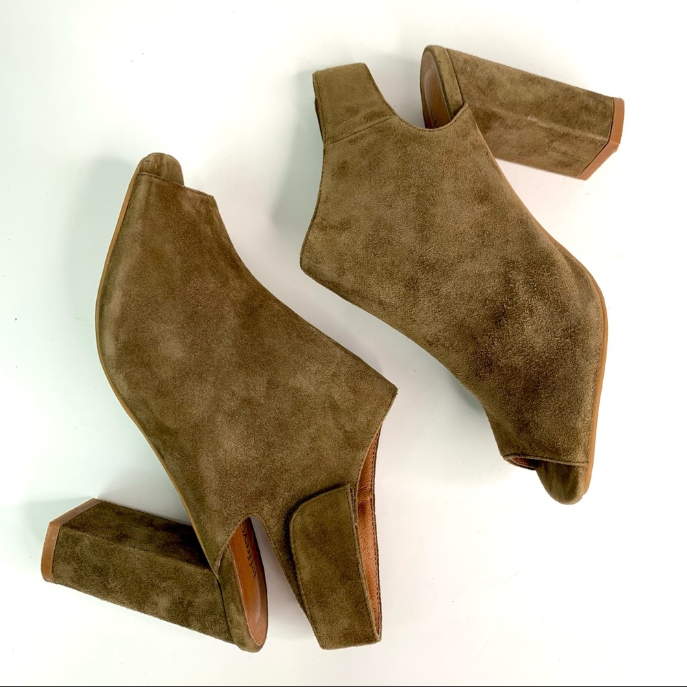 Anthropologie Jeffrey Campbell Baltimore Peep Toe Suede Ankle Booties Olive Sz 7 - Picture 6 of 10